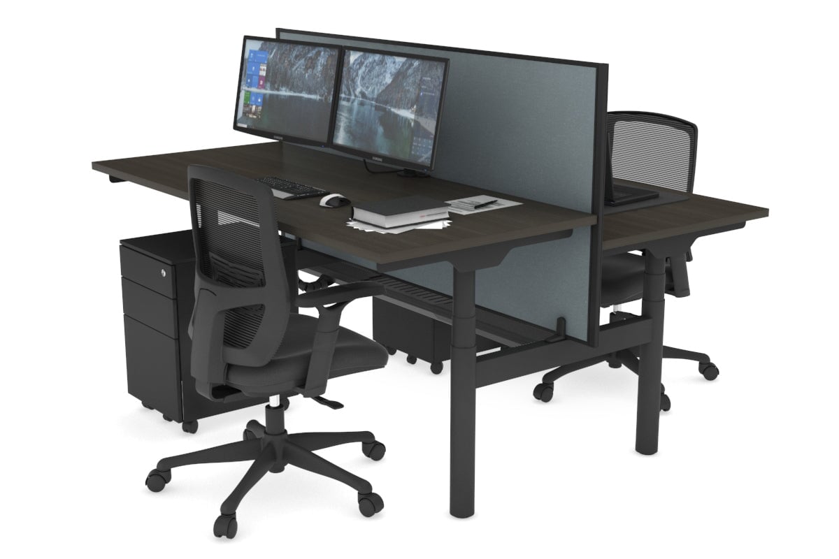 Flexi Premium Height Adjustable 2-Person H Bench Workstation - Black Frame [1800L x 700W] - Ergonomic Office & Home Workspace Solution for Shared Desks
