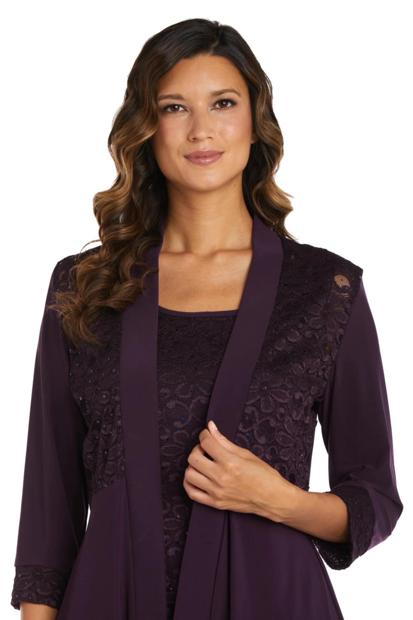 R&M Richards Plus Size Women's Pant Suits for Weddings - Mother of The Bride Formal Pantsuit in Plum, Size 14 Plus | Elegant Wedding Guest Outfit & Special Occasion Attire