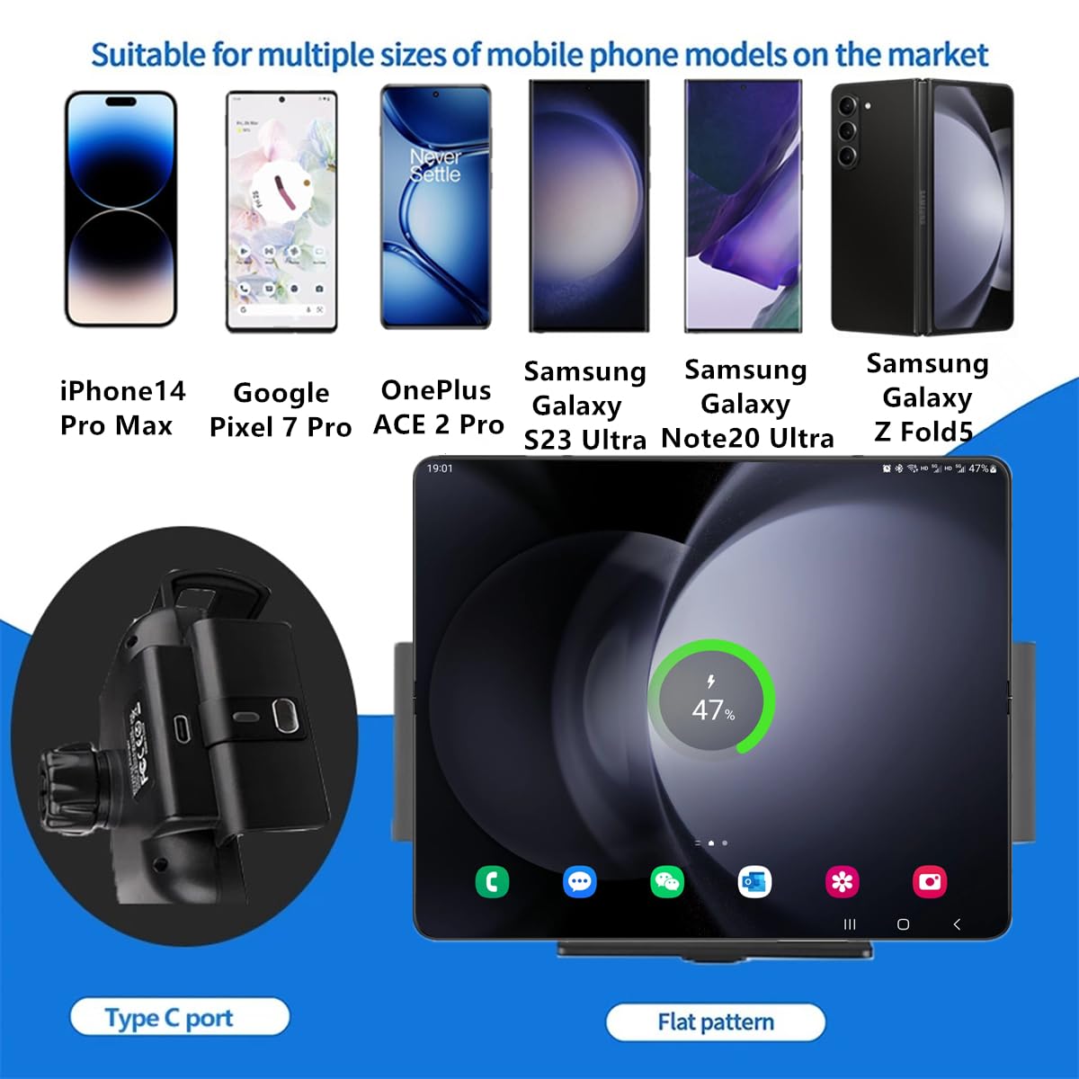 15W Qi Wireless Car Charger Mount - Compatible with Samsung Galaxy Z Fold6/Fold5/Fold4/Fold3/Fold2 & S25 Ultra, iPhone 16 Pro Max (4.3-6.9 inch Phones) - Auto Clamp Fast Charging Phone Holder for Safe Driving & Hands-Free Use