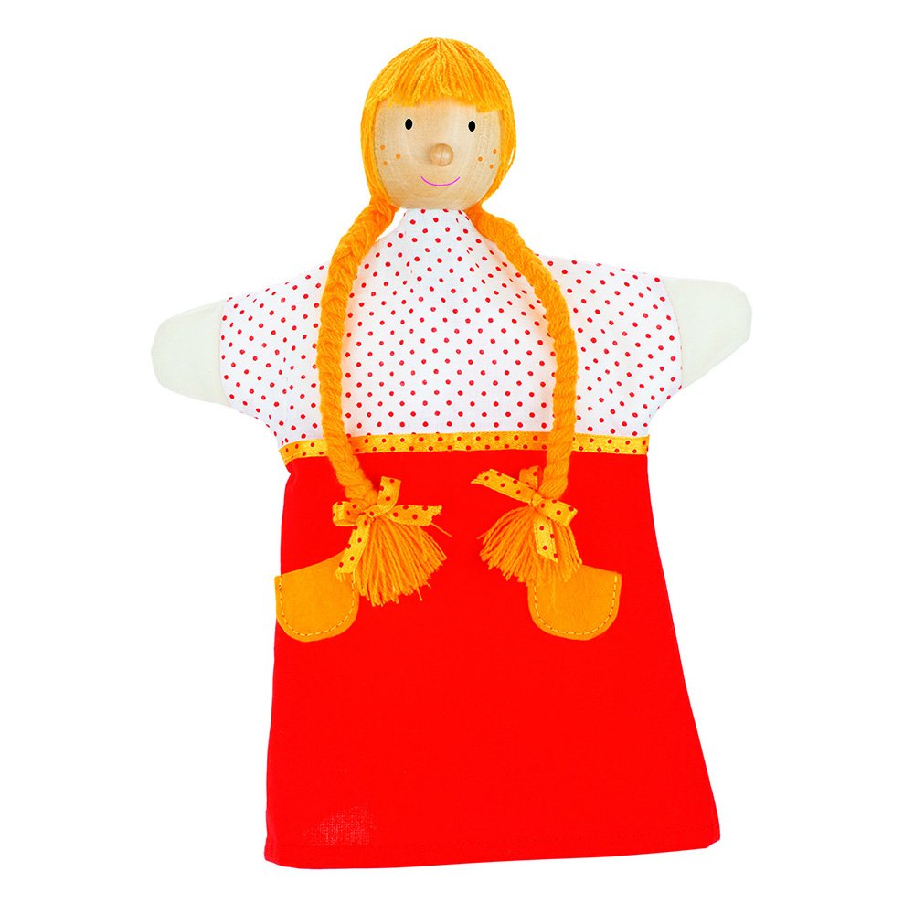 Goki Hand Gretel Puppet with Red Skirt Doll - Traditional German Folk Tale Puppet for Storytelling, Role Play & Kids Theater Performances