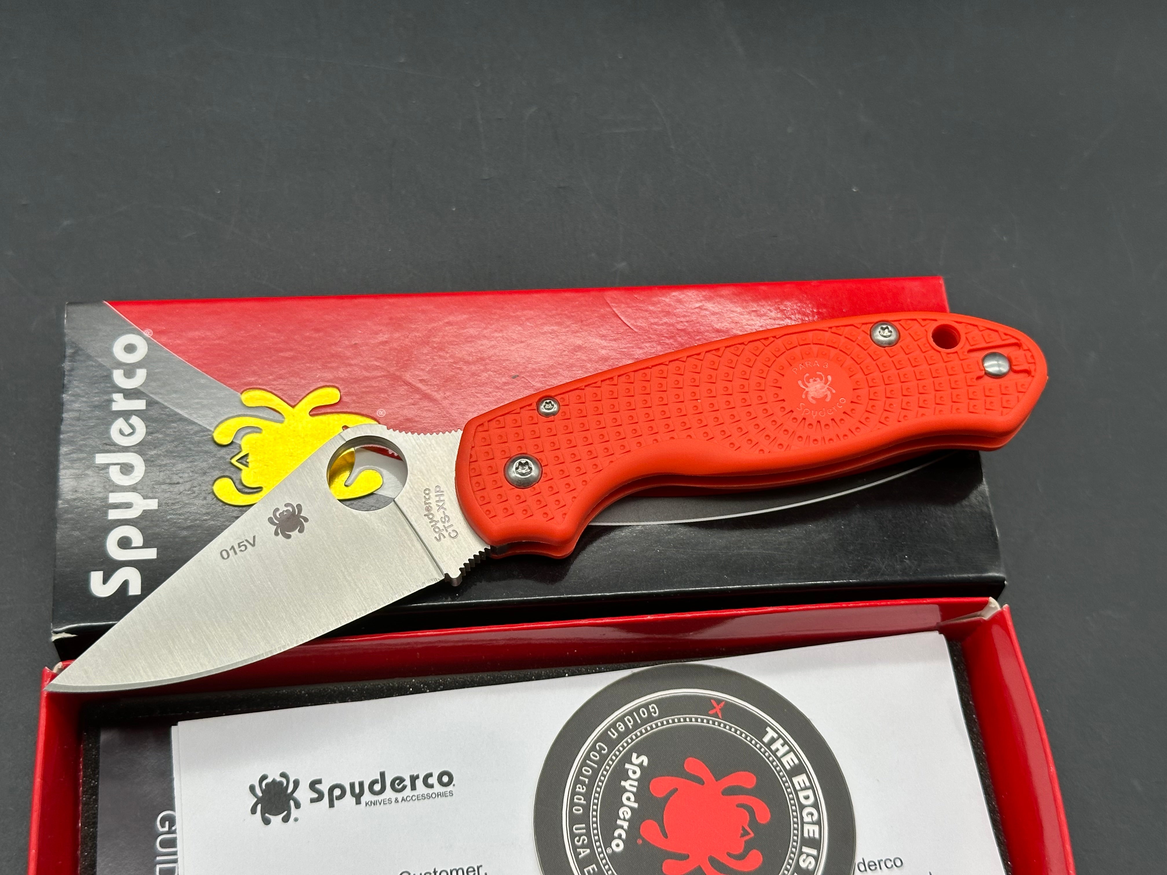 Spyderco Para 3 Lightweight Knife - CTS XHP Satin Blade & Orange FRN Handle - Exclusive Cutlery Shoppe Edition | EDC, Outdoor, Camping, Survival & Everyday Carry Pocket Knife