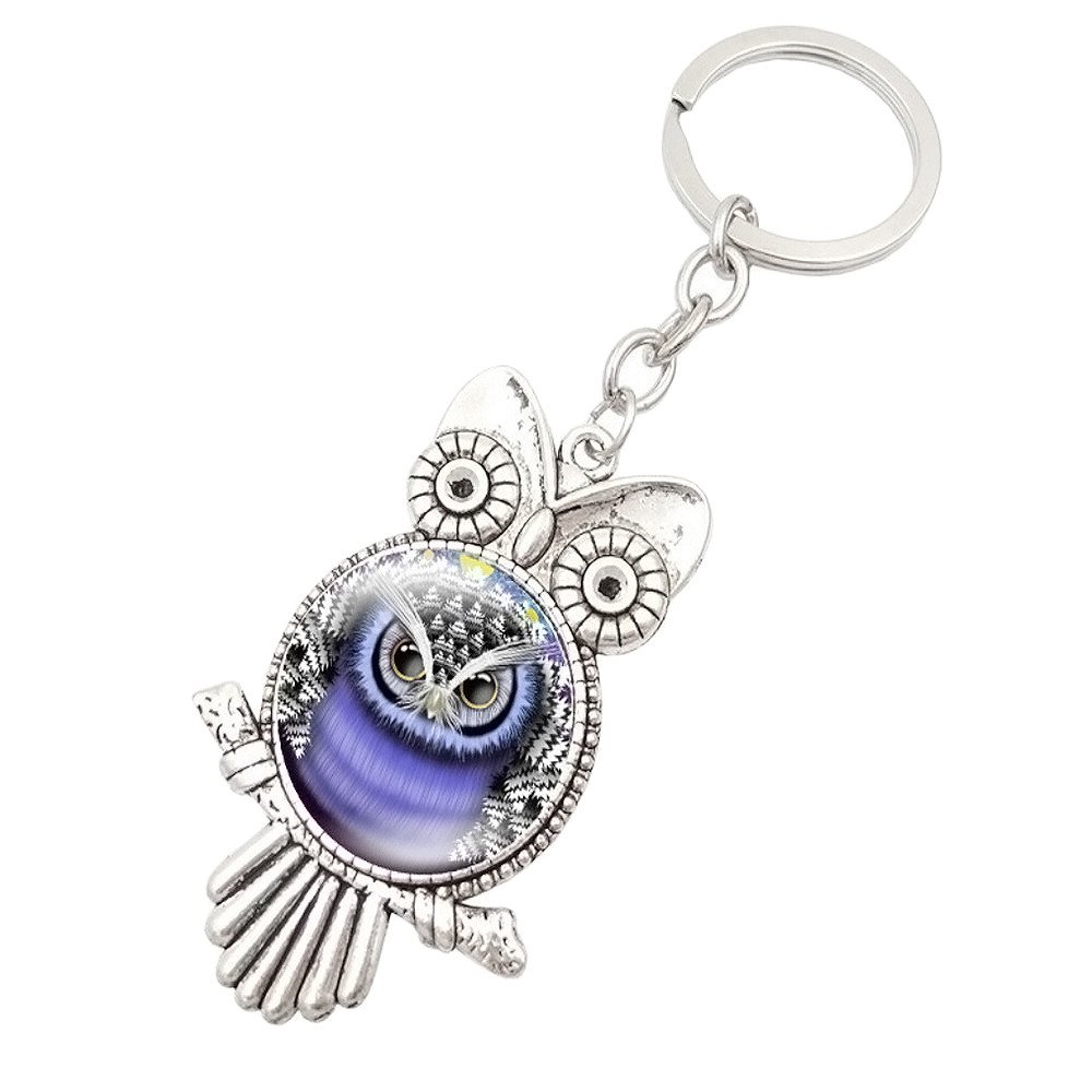 Vintage Owl Gemstone Keychain - JE-300 Metal & Glass Key Ring for Women Men, Perfect for Gifts, Home Decor, Car Keys & Backpack Accessories
