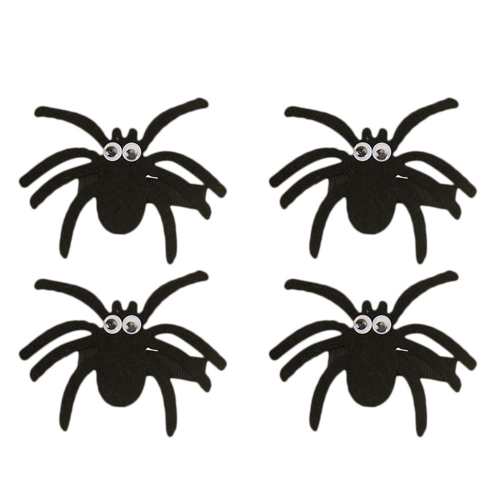 4 Pcs Halloween Spider Hair Clips for Kids - Handmade Black Hair Accessories (6x6cm) - Perfect for Costume Parties, Trick or Treat & Spooky Dress Up