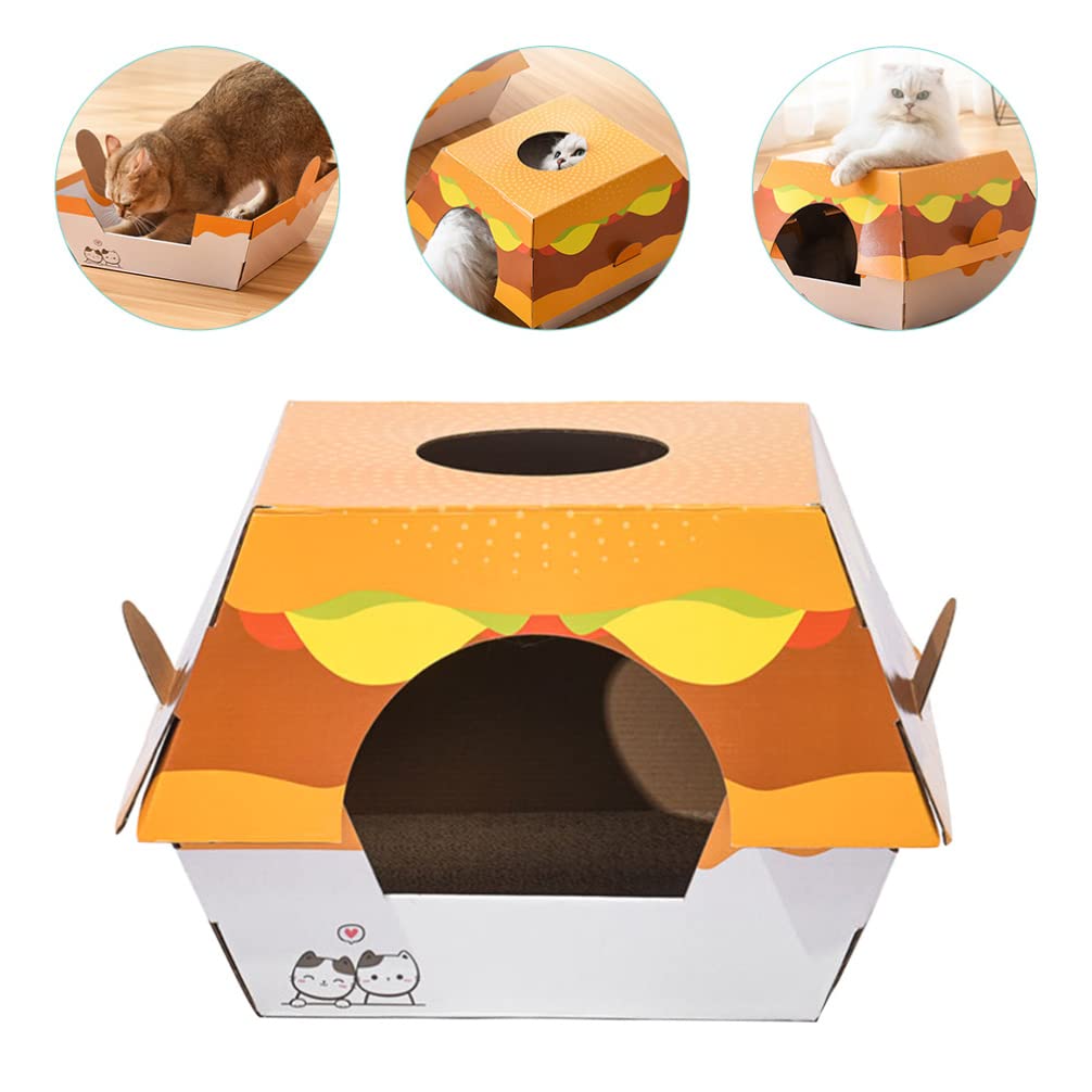 POPETPOP Cat Scratcher House - Durable Cardboard Cat Bed & Scratching Toy for Indoor Cats - Interactive Pet Playhouse for Kittens & Small Dogs - Perfect for Playtime, Napping & Claw Maintenance