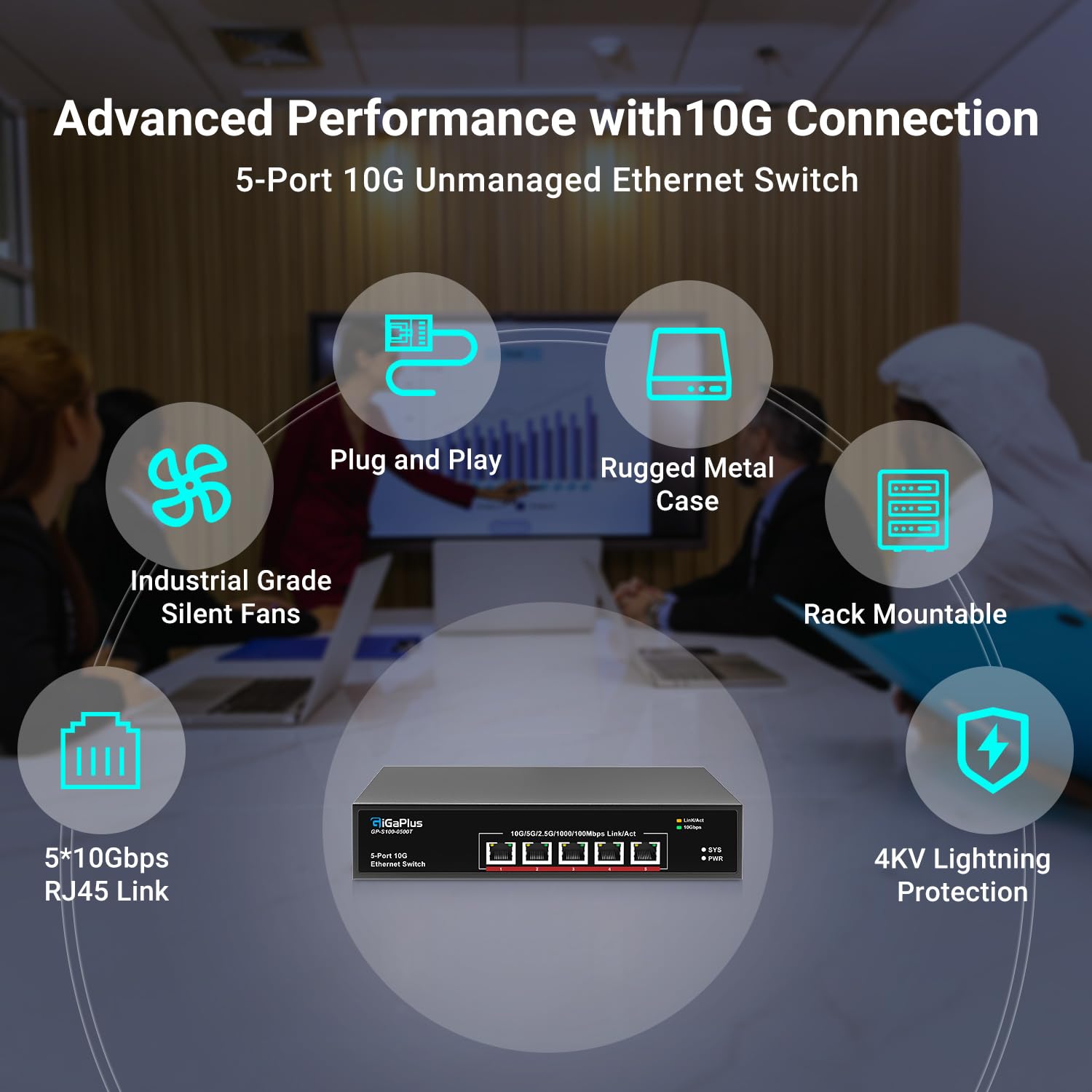 5-Port 10Gb Ethernet Unmanaged Switch - 5x10G RJ45 Ports, 100Gbps Switching Capacity - Compatible with 10G NAS, WiFi 7 Routers, 10G NIC/Adapters - Ideal for Home Office, Data Centers & High-Speed Networking (Desktop/Rack Mountable)