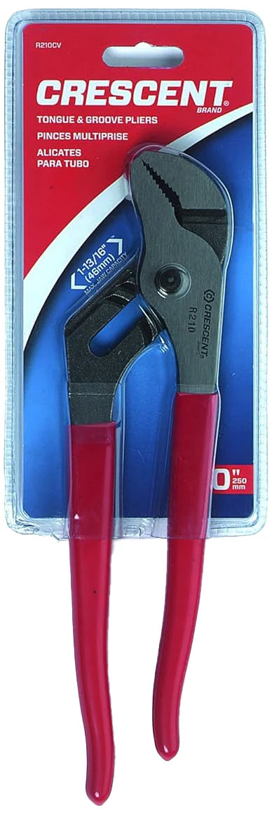 Crescent 10 Inch Straight Jaw Tongue and Groove Pliers (R210CV) - Heavy Duty Locking Wrench for Plumbing, HVAC, and DIY Home Repairs