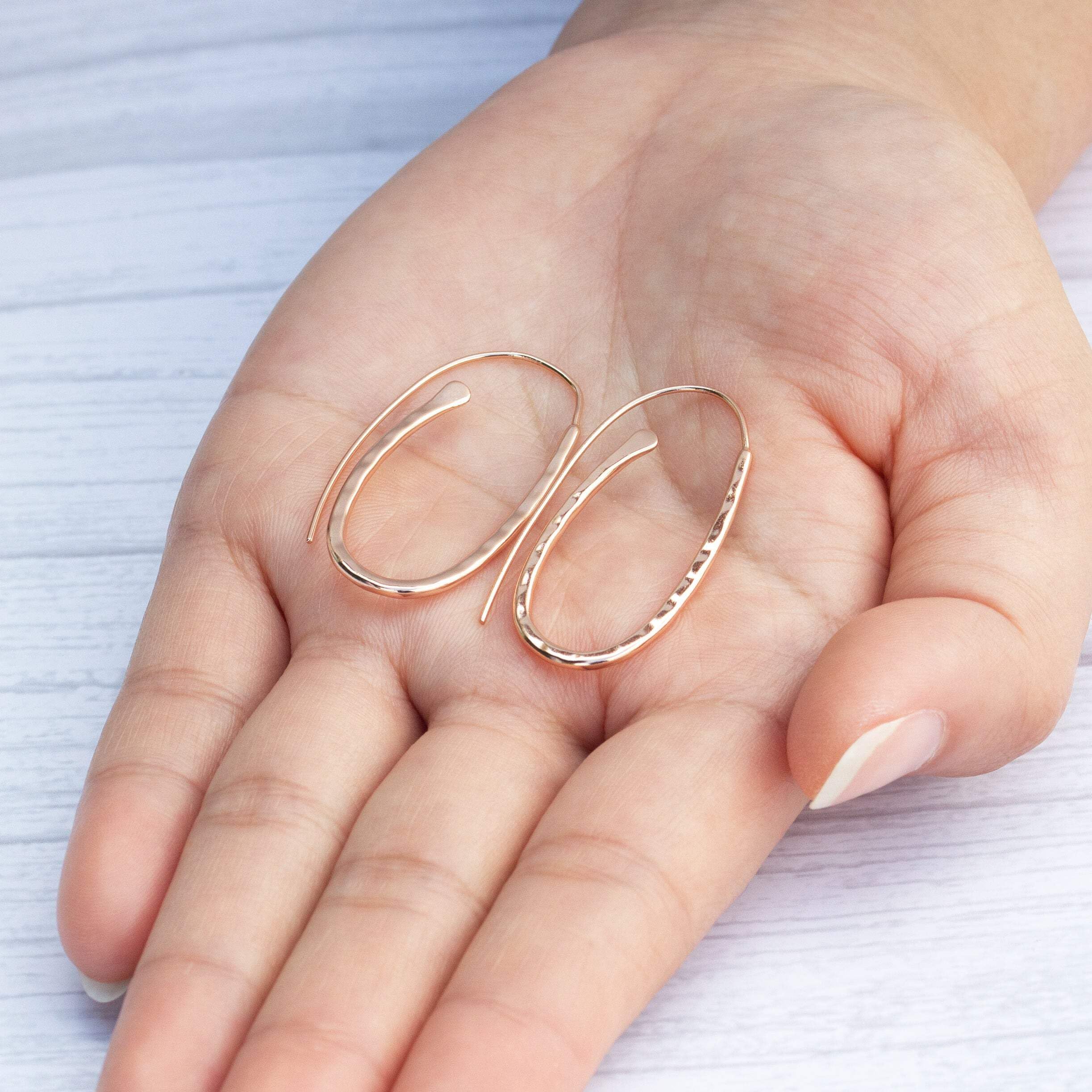 Philip Jones Rose Gold Plated Sterling Silver Hammered Hoop Earrings for Women - Elegant & Durable Fashion Jewelry for Parties, Weddings & Everyday Wear