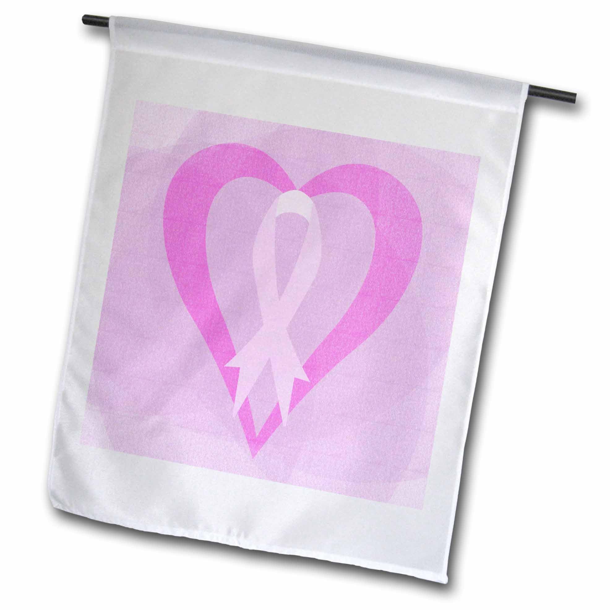 3dRose Pink Heart with Pink Ribbon Breast Cancer Awareness Garden Flag - 12 x 18 Inch Outdoor Decorative Flag for Yard, Lawn, or Porch - Show Support for Breast Cancer Awareness Month