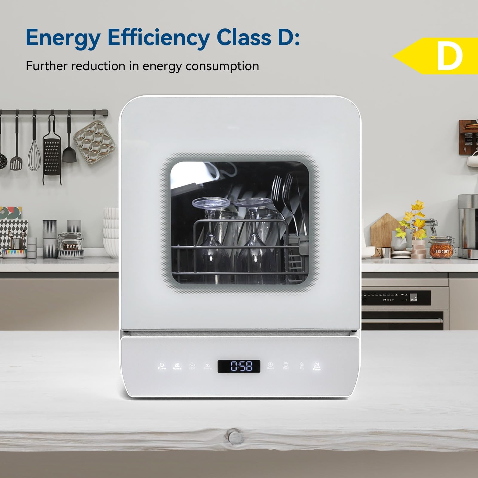 Portable Countertop Dishwasher with 6+4 Wash Programs | Built-in 5L Water Tank | Dual Water Supply Modes | Touch Control & LED Display | Drying Cycle & Fruit Wash Function | Perfect for Apartments, RVs, Dorms & Small Kitchens