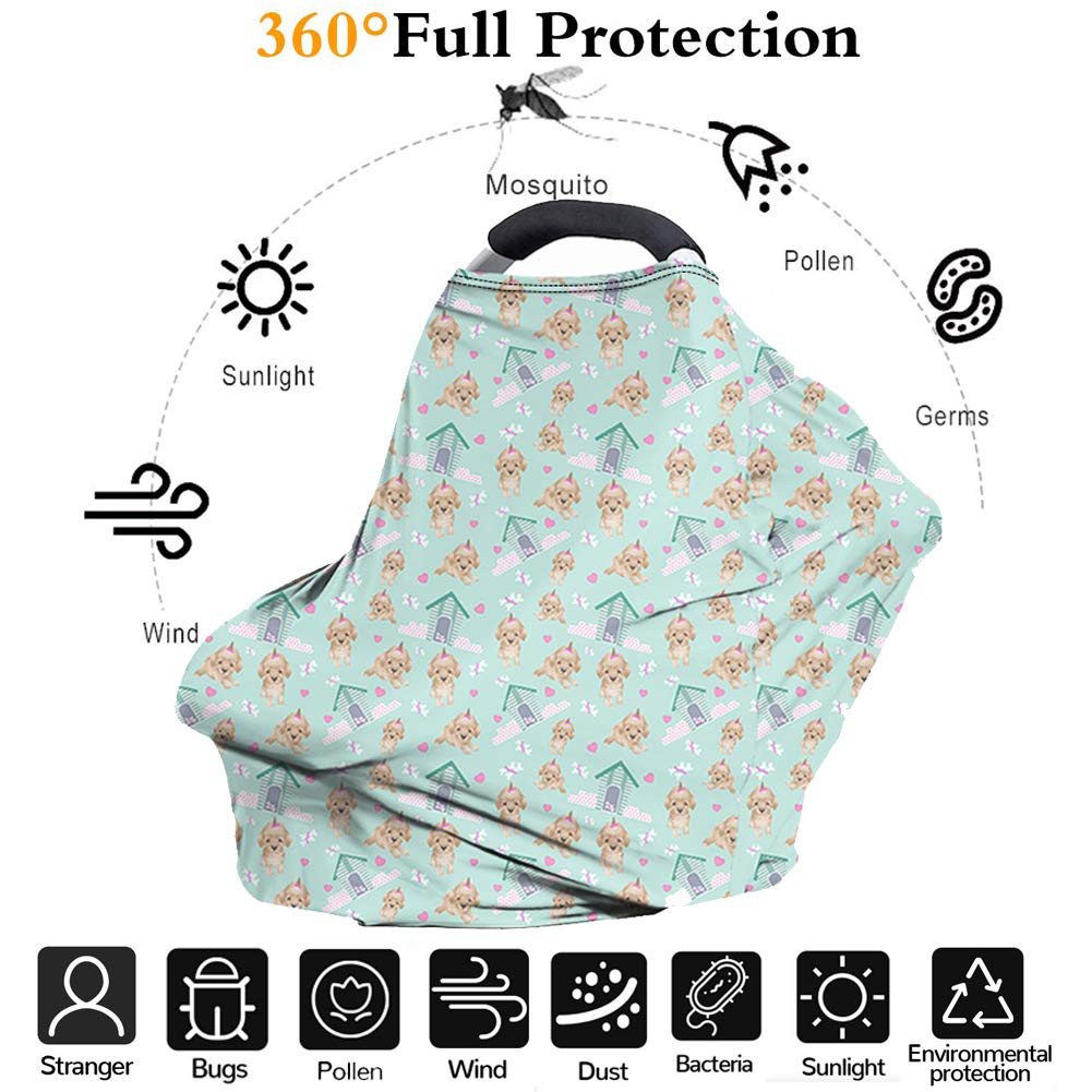 Jeiento Stretchy Baby Car Seat Cover - Breathable Nursing Cover & Breastfeeding Scarf - Infant Car Canopy & Shopping Cart Protector - Soft Elastic Blue - Perfect for Travel, Shopping and Nursing in Public