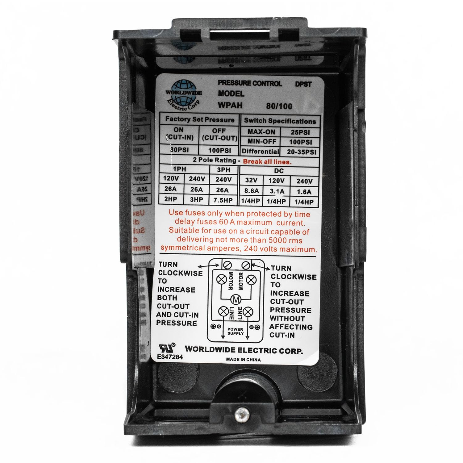 26 Amp Heavy Duty Air Compressor Pressure Switch Control - 80-100 PSI Single Port for Industrial & Home Garage Use