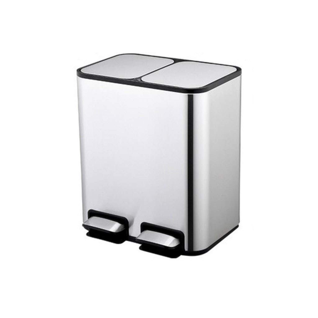 24L White Metal Step Trash Can with Dual Compartments & Hinged Lids - Plastic Inner Buckets for Kitchen Waste & Recycling - Perfect for Home, Office, and Indoor Use