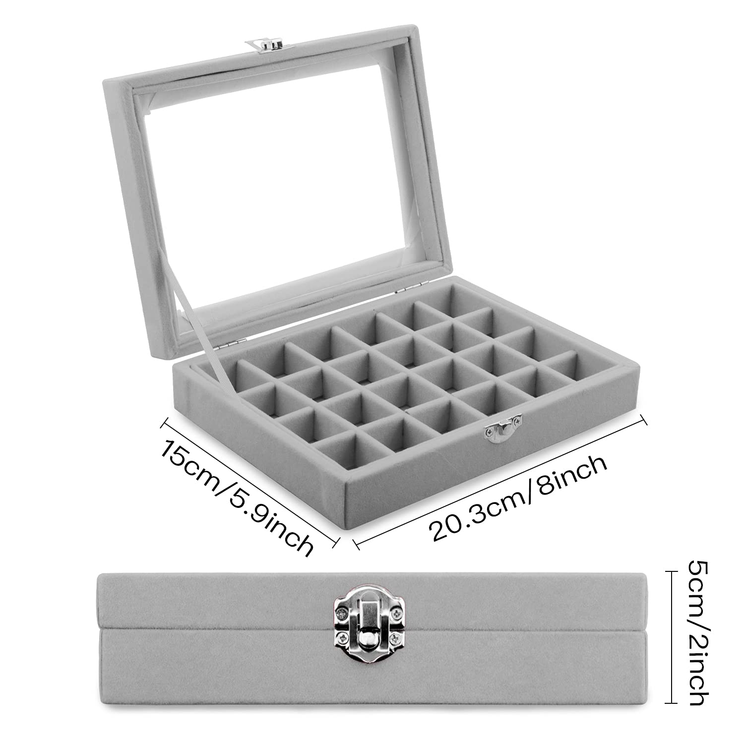 Lainrrew 24 Grid Velvet Jewelry Organizer Box - Premium Jewelry Display Tray for Earrings, Rings, Necklaces & Bracelets - Stylish Storage Case for Women & Girls (Gray) - Perfect for Bedroom, Closet & Travel Accessory Organization