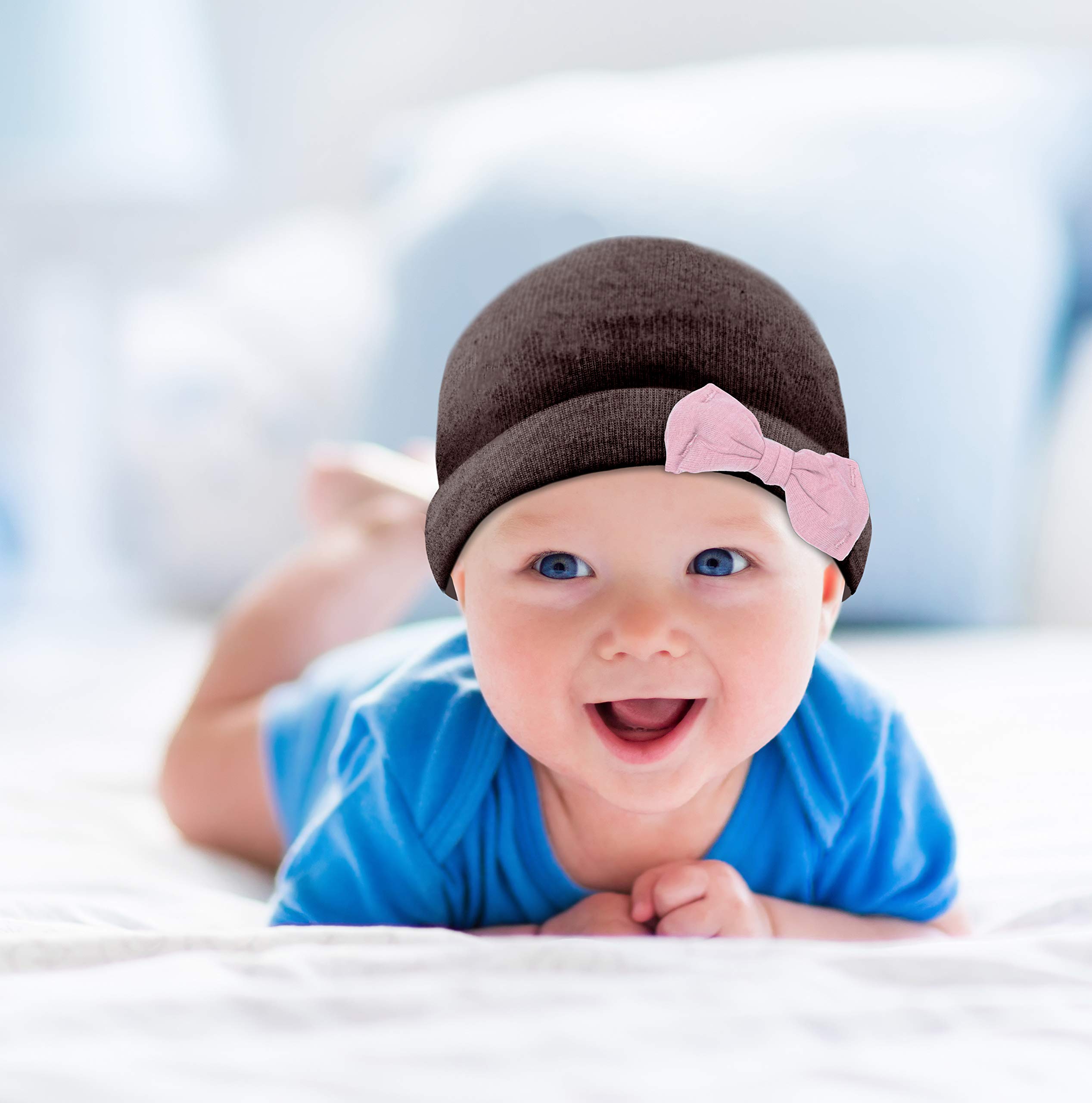 Adorable Newborn Baby Hats with Bow - Soft & Warm Winter Infant Hats for Boys & Girls | Perfect for Newborn Photography, Winter Outfits & Gift Giving