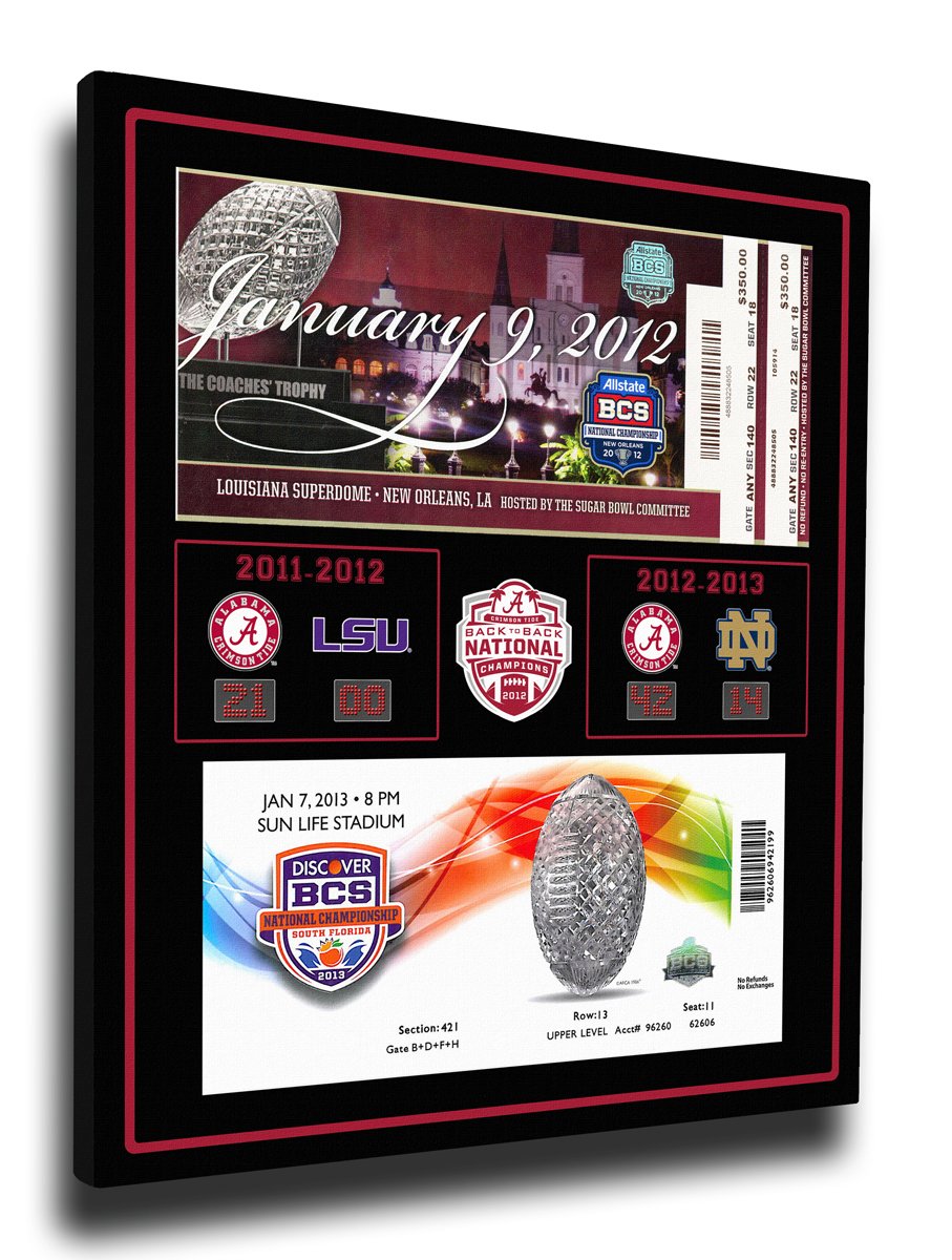 Alabama Crimson Tide NCAA Back-to-Back National Champions Canvas Print - Wall Art Decor for Game Room, Sports Bar & Fan Cave