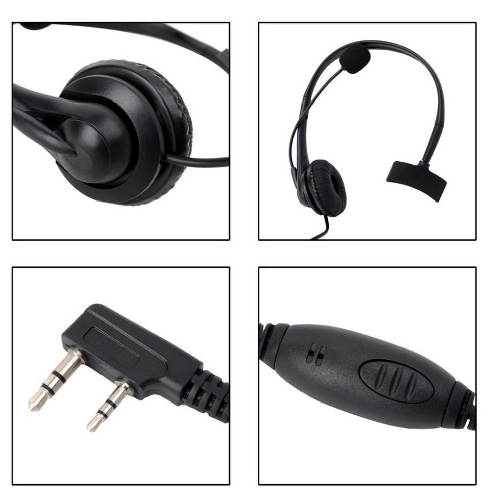 2-Pin Noise Cancelling Overhead Headset with Boom Mic for Kenwood Baofeng Wouxun Two-Way Radios - Durable Communication Headset for Security, Construction & Outdoor Activities