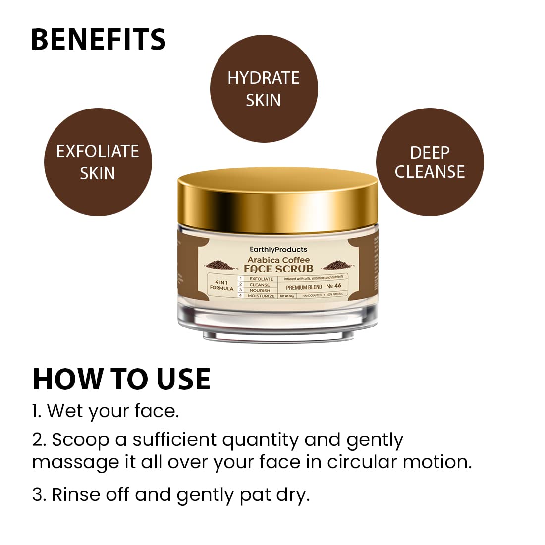 Organic Arabica Coffee Face Scrub - Natural Skin Care for Women, 50g x 3 Pack - Brighten & Smooth Skin for Daily Use