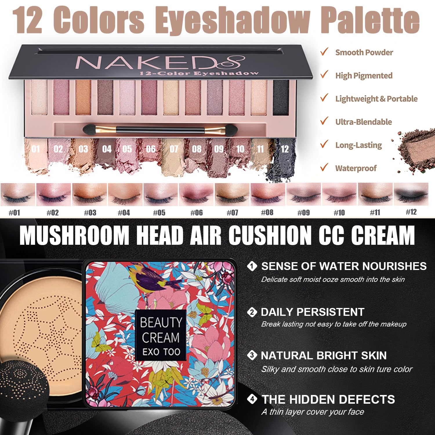 Complete All-in-One Makeup Kit for Women - 12 Color Eyeshadow Palette, Foundation, Primer, CC Cream, Lipstick Set, Mascara, Makeup Brushes & Sponge, Eyebrow Pencil & Soap, Eyeliner, Contour Stick with Cosmetic Bag | Perfect for Daily Makeup, Travel & Professional Use