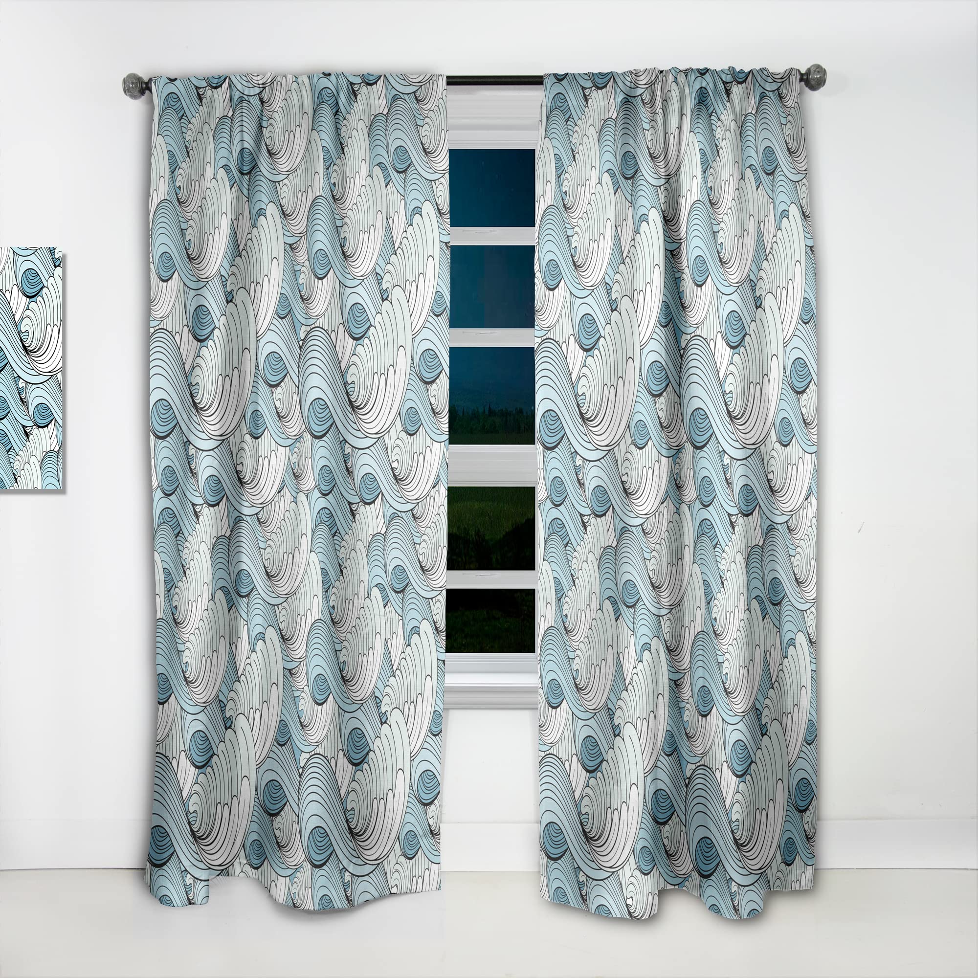 DesignQ 'Great Wave Inspiration' Thermal Insulated Curtains - Single Panel 52x63 Inch - Blackout Window Drapes for Bedroom & Living Room - Coastal & Boho Home Decor