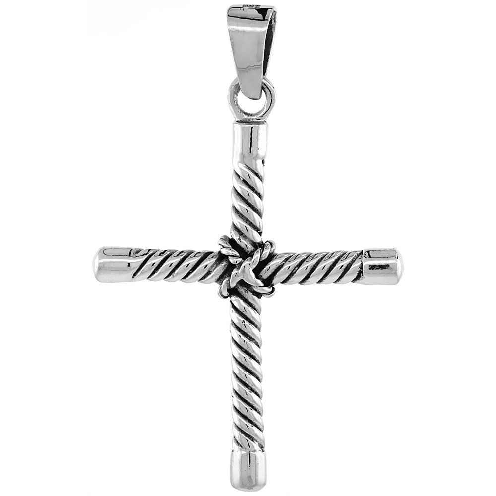 Handmade Sterling Silver Rope Cross Pendant Necklace - 2 1/16 Inch Long Religious Jewelry for Women & Men - Perfect for Baptism, Confirmation & Everyday Faith Wear