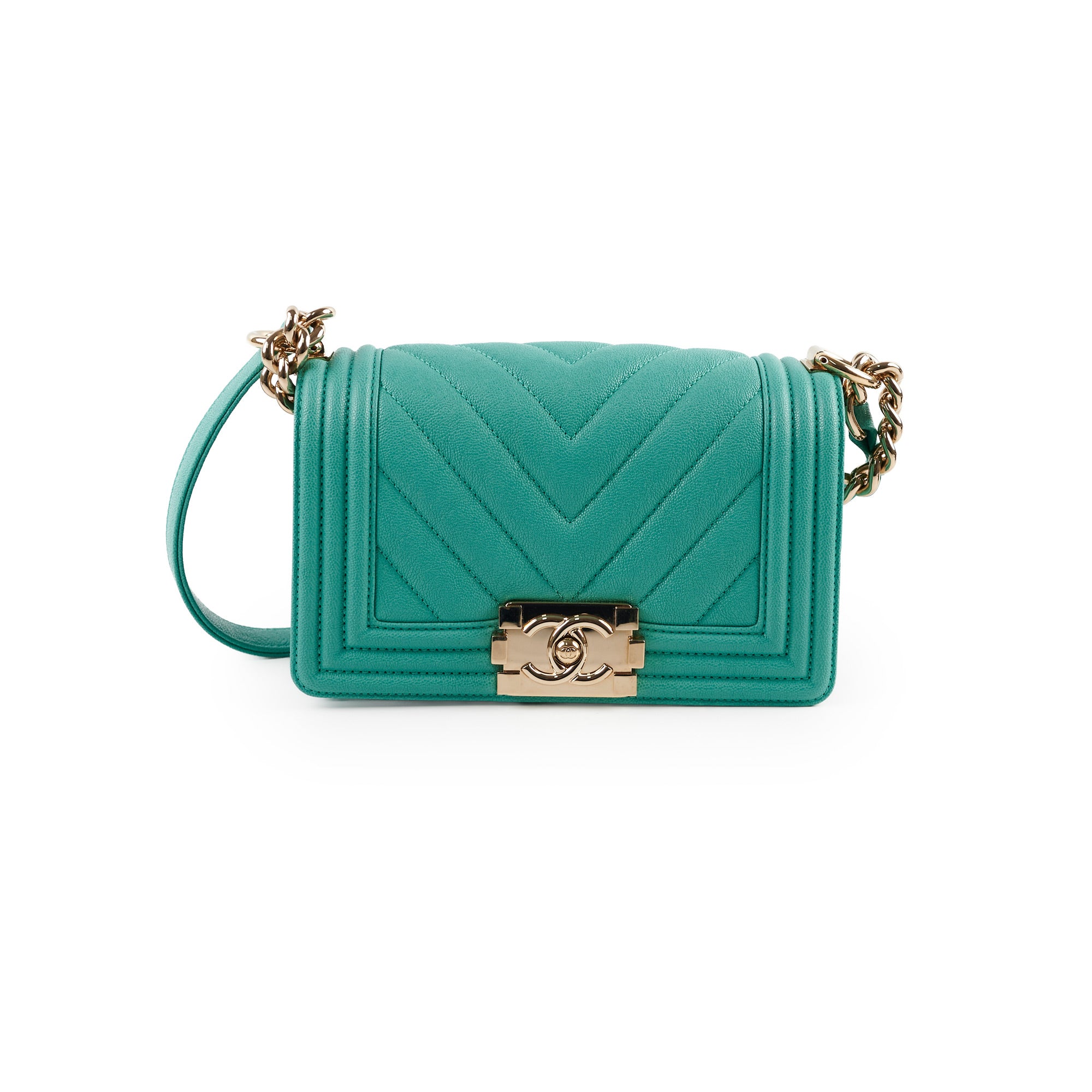 Chanel Chevron Caviar Leather Small Boy Bag in Turquoise - Luxury Crossbody Purse for Women, Perfect for Parties & Evening Events