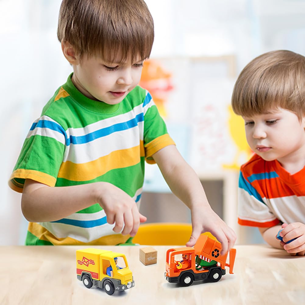 **Magnetic Garbage Truck Toy for Kids - City Vehicle with Wood Train Set Compatibility - Indoor & Outdoor Play for 3-5 Year Old Boys - Perfect for Pretend Play & Train Set Scenes**