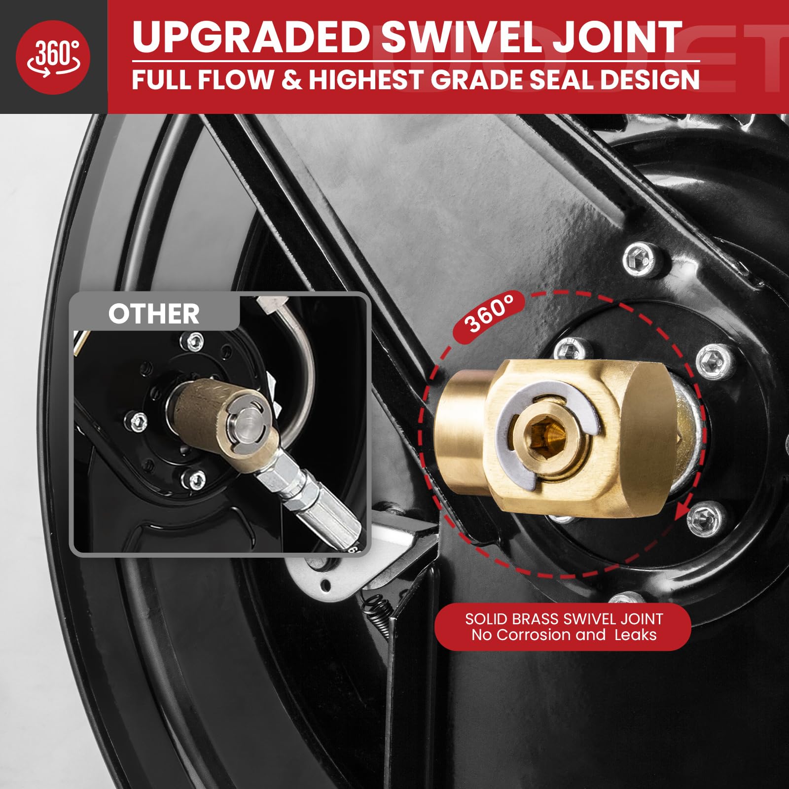 **50 ft x 3/8 in Heavy Duty Steel Pressure Washer Hose Reel - Retractable for Water, Air & Oil - Dual Arm Auto Rewind, Max 4000PSI (Hose Not Included) - Perfect for Car Washing, Home Cleaning & Industrial Use**