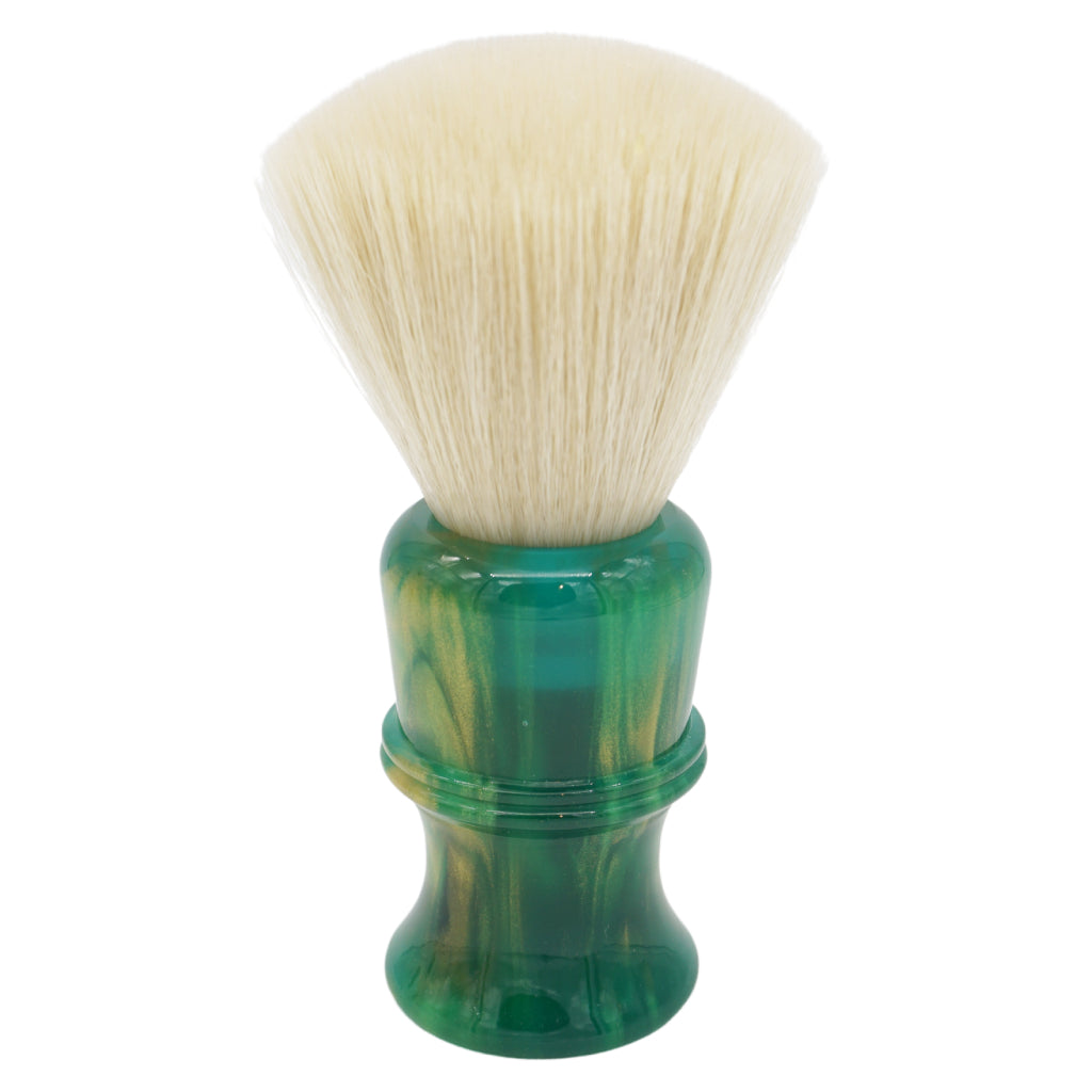 AP Shave Co. 24mm Cashmere Fan Synthetic Shaving Brush - Premium Golden Emerald Green Handle for Men's Wet Shaving & Grooming - Perfect for Travel, Luxury Gift & Daily Skincare Routine