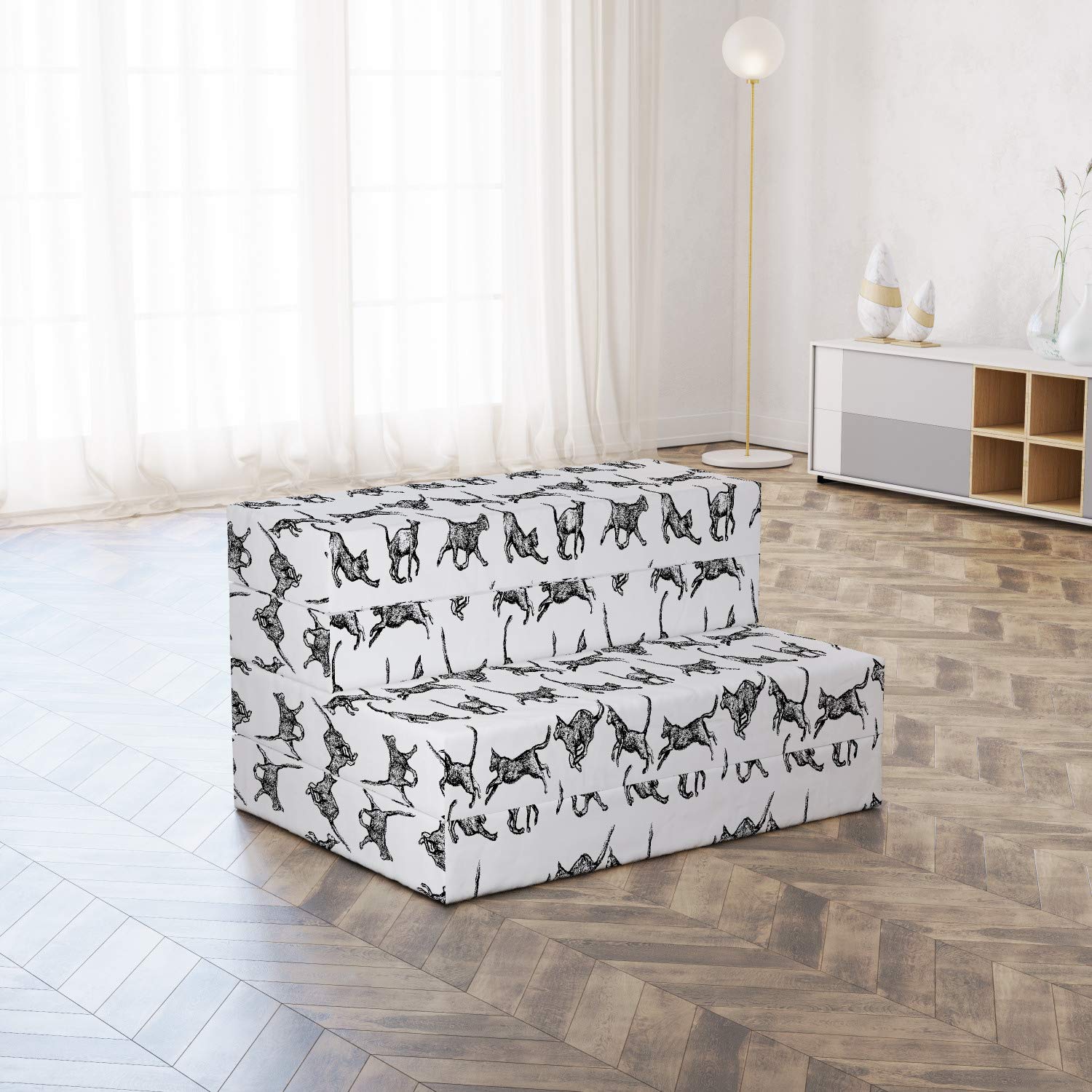 Ambesonne Charcoal Foldable Mattress for Cats - Playful Pet Lover Design, 74.8
