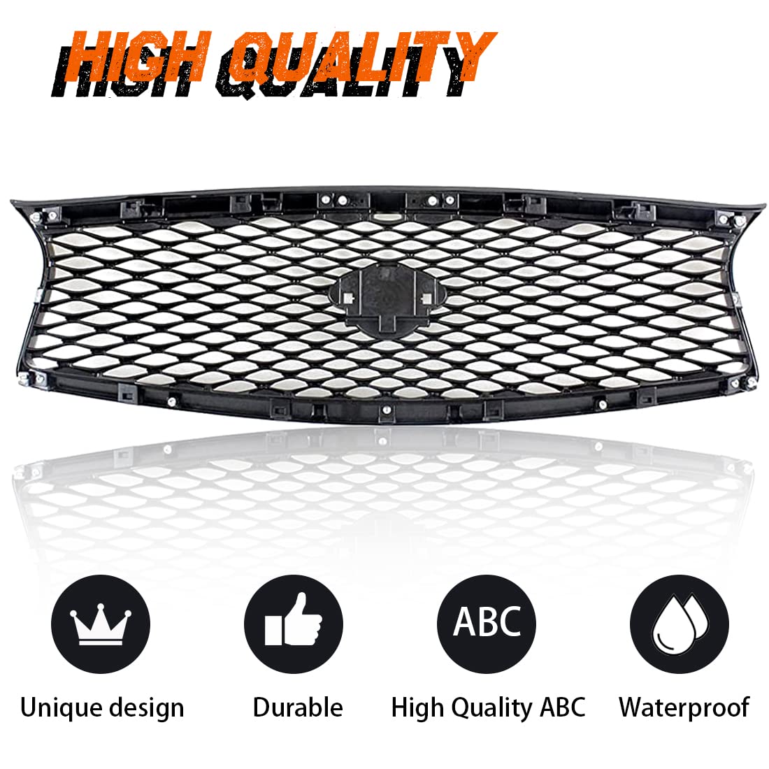 2014-2017 Infiniti Q50 Front Upper Bumper Grille Hood Cover - ABS Eau Rouge Style Glossy Black Replacement | Perfect for Car Customization & Performance Upgrade