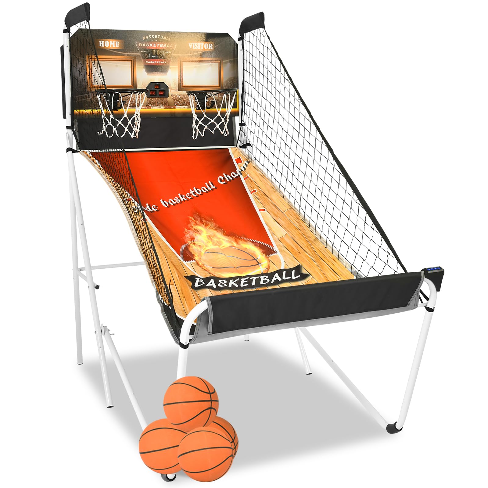 Premium Folding Basketball Arcade Game - 2 Player Electronic Hoop Challenge with LCD Scoreboard, 4 Balls & Air Pump - Foldable Indoor/Outdoor Basketball Shooting Game (Upgraded White) - Perfect for Family Game Nights, Parties & Kids' Entertainment