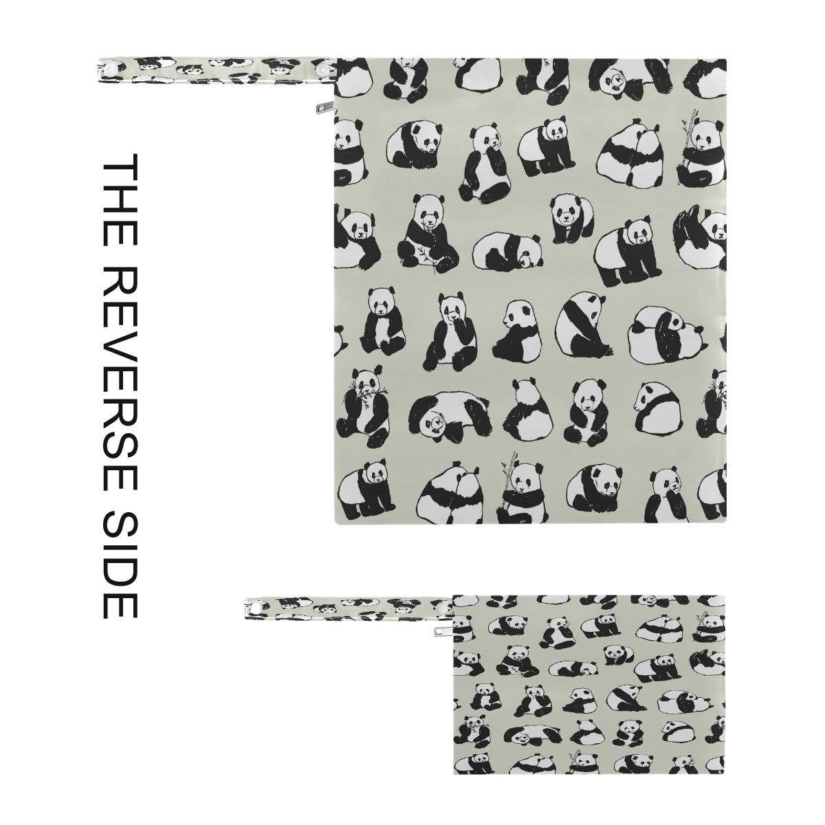 Panda Print Wet Dry Bags for Baby Cloth Diapers - 2 Pack Reusable Waterproof Travel Bags for Swimsuits, Wet Clothes, Beach & Gym | Perfect for Diaper Storage, Pool Essentials & Sports Gear