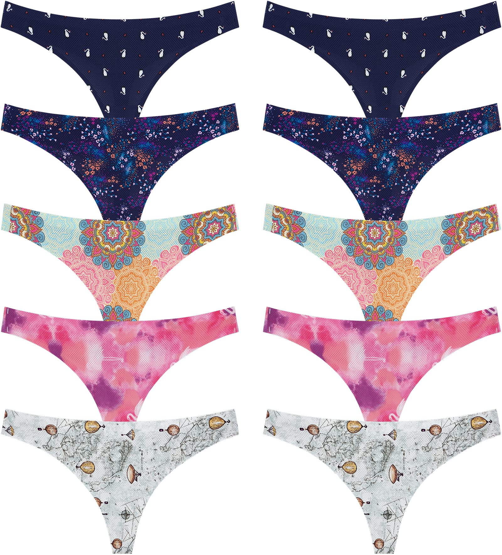 QOVOQ Seamless Thongs for Women - Breathable Cotton No Show Underwear Pack (3/5 Pack) | Comfortable Invisible Panties for Daily Wear, Yoga & Workout
