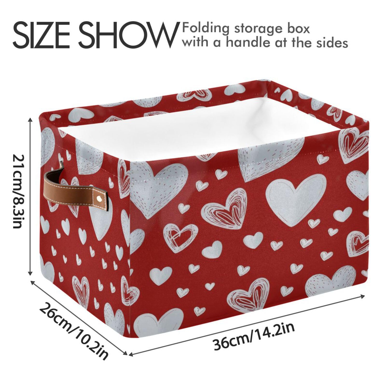 2PCS Red Heart Valentine's Day Fabric Storage Bins with Handles - Closet Organizer Baskets for Clothes, Toys & Home Decor | Perfect for Bedroom, Nursery & Gift Giving
