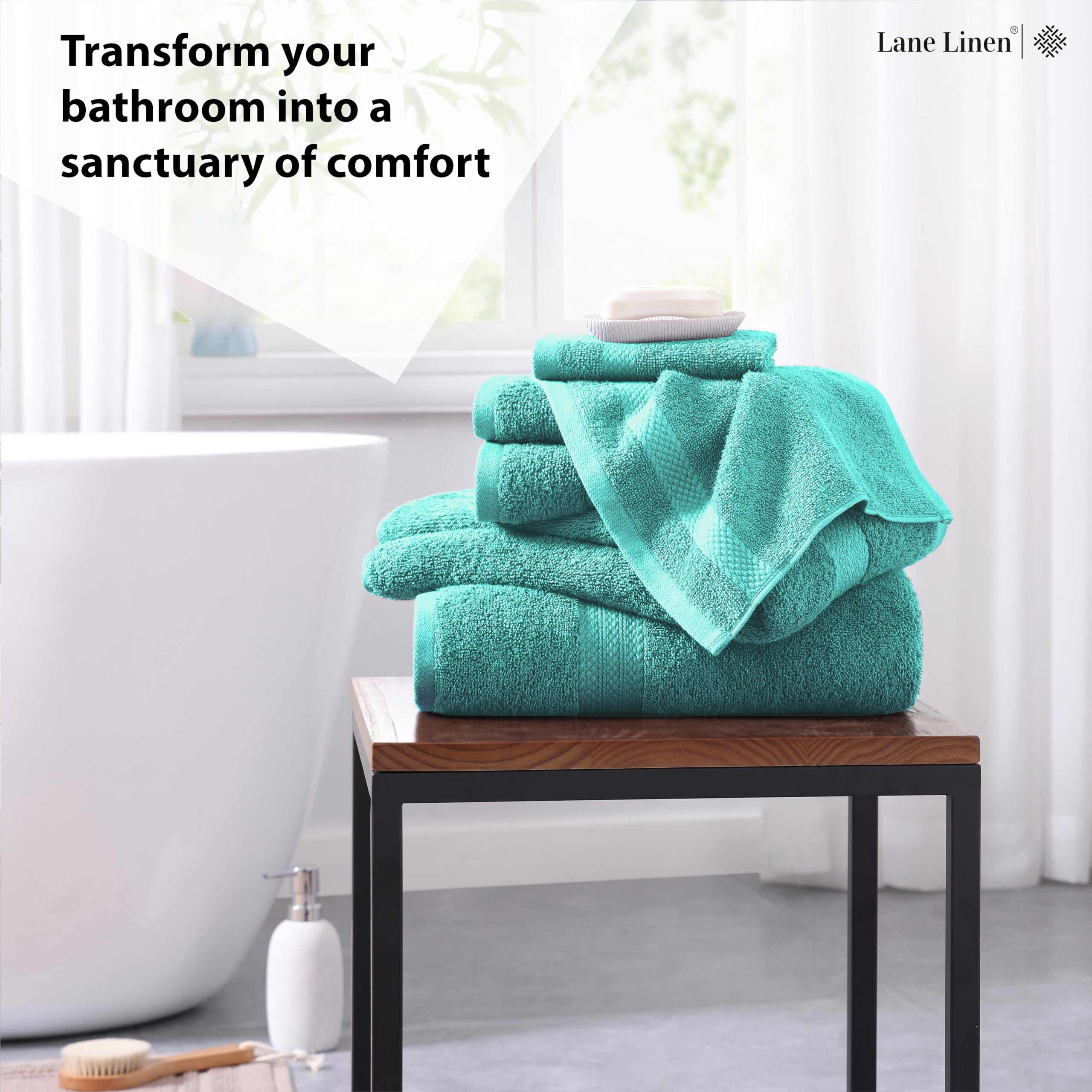 Premium 6-Piece Bath Towel Set - 100% Cotton Extra Large Hotel Quality Bath Towels, Hand Towels & Washcloths | Soft Absorbent Bathroom Essentials for Spa, Gym & Luxury Home Use - Teal Blue