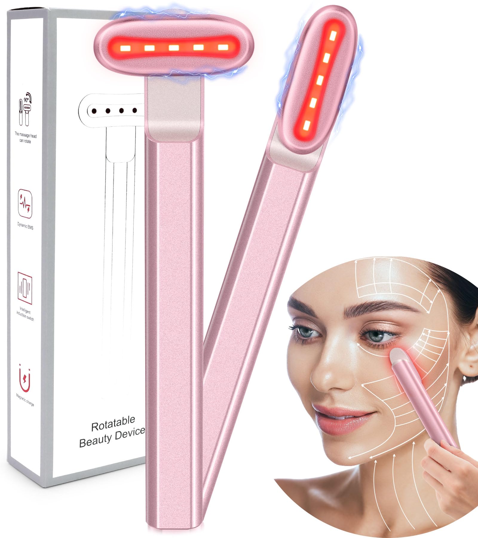 Red Light Therapy Wand for Face & Neck - Anti-Aging Skin Care Device with Facial Massager for Wrinkles, Dark Circles & Skin Rejuvenation | At-Home Beauty Treatment for Glowing Skin
