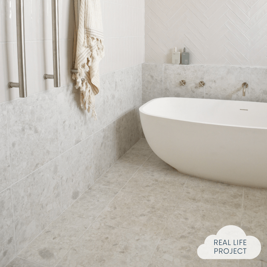 Premium Stirling White Terrazzo Look Tile - Elegant Marble-Inspired Floor & Wall Tiles for Bathroom, Kitchen & Living Room Renovation