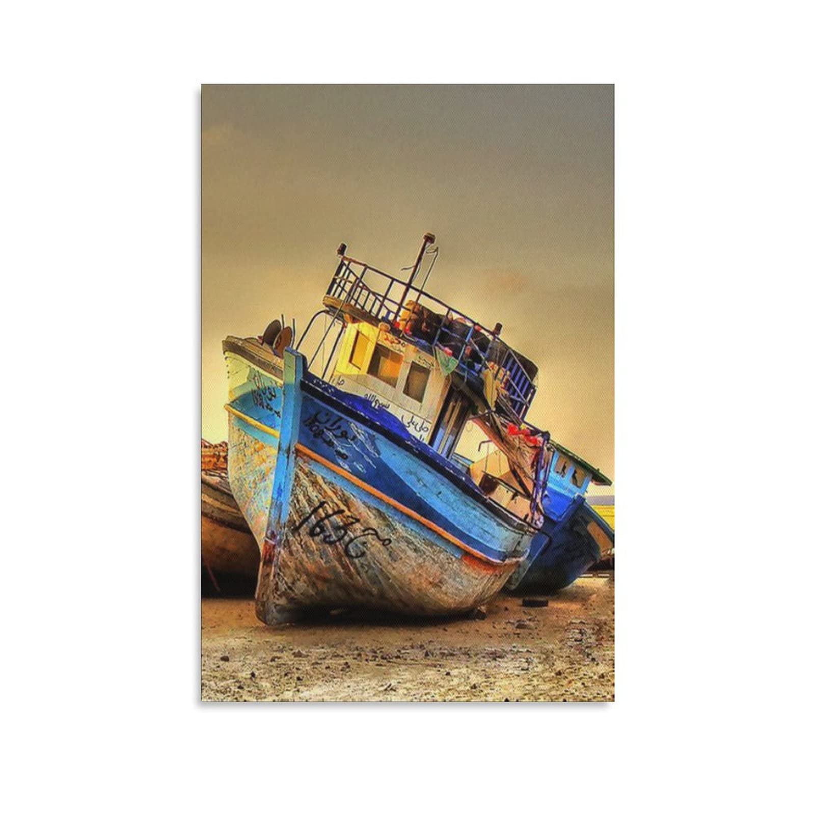 Vintage Boat Canvas Wall Art - Sports Landscape Print for Living Room, Bedroom & Office Decor - 12x18 Inches (30x45cm) - Perfect Gift for Home & Office Decoration | Ideal for Coastal, Nautical & Sports Theme Interiors