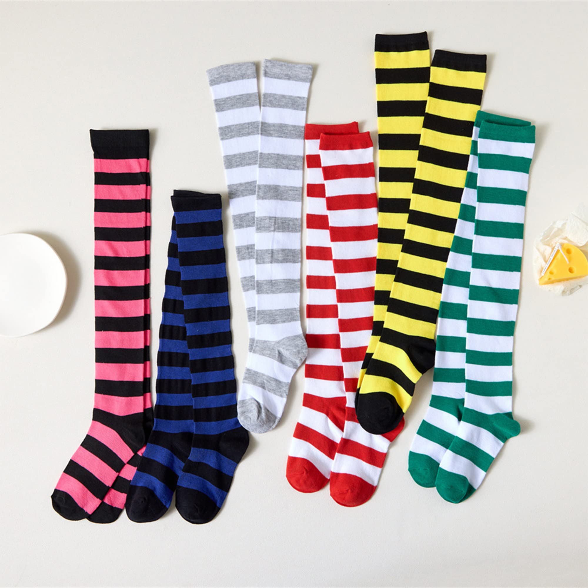 UTTPLL Women's Striped Thigh High Socks - Knee High Stockings for Halloween & Party