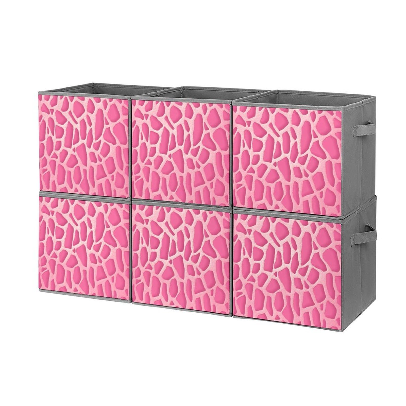 6-Piece Collapsible Storage Bins with Giraffe Print & Handles - Foldable Fabric Storage Containers for Home Organization, Closet, Nursery, Laundry Room & Shelves - Space Saving Storage Baskets for Toys, Blankets & Household Items