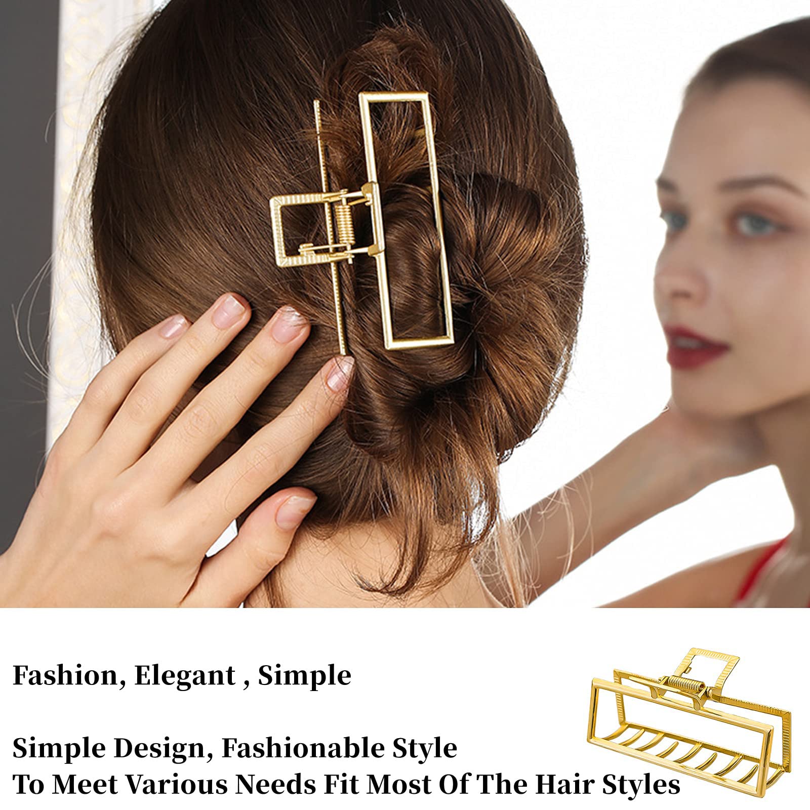 Sichumaria 2-Pack Gold Metal Hair Claw Clips for Thick Hair - Large Jaw Butterfly Hair Clips for Women, Hair Styling Accessories for Ponytails, Buns & Updos
