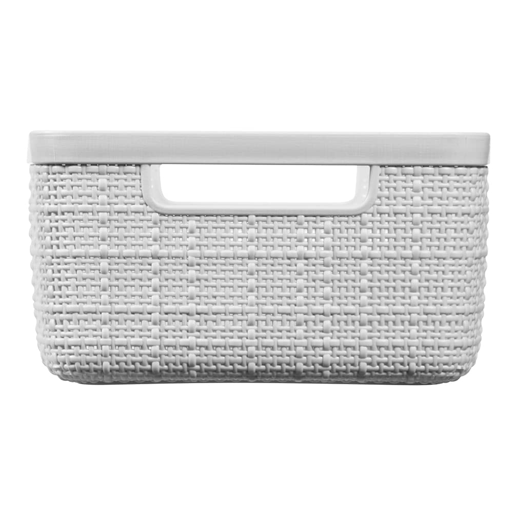 Curver 8-Pack Small Jute Decorative Storage Baskets - Plastic Organizer Bins for Home Office, Closet Shelves, Kitchen Pantry & Bedroom Organization | Perfect for Storing Toys, Blankets, Books & Home Essentials