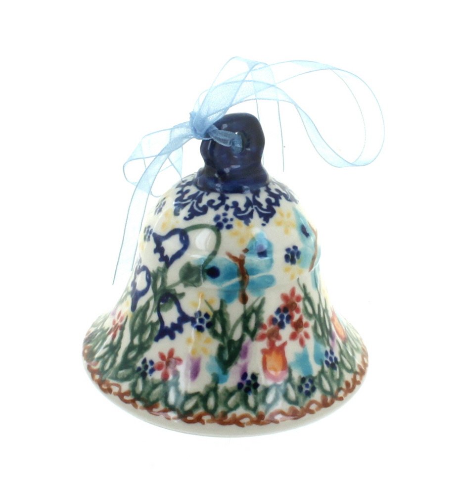Hand-Painted Blue Rose Polish Pottery Garden of Eden Medium Bell - Authentic Polish Ceramic Wind Chime for Outdoor Garden Decor, Patio & Home Décor | Perfect Gift for Garden Lovers & Collectors