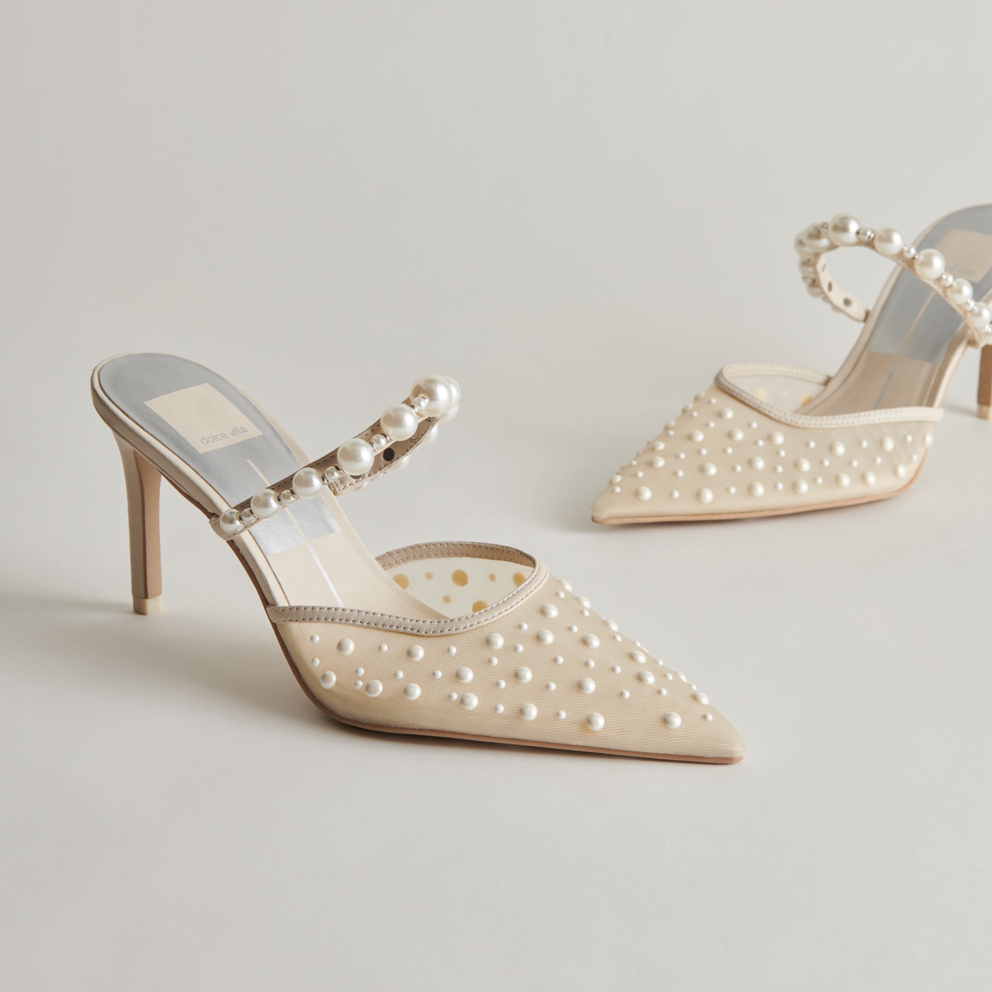 KATIK Pearl Heels Ivory Mesh - Elegant Women's High Heels for Parties, Weddings & Special Occasions | Comfortable & Stylish Dress Shoes