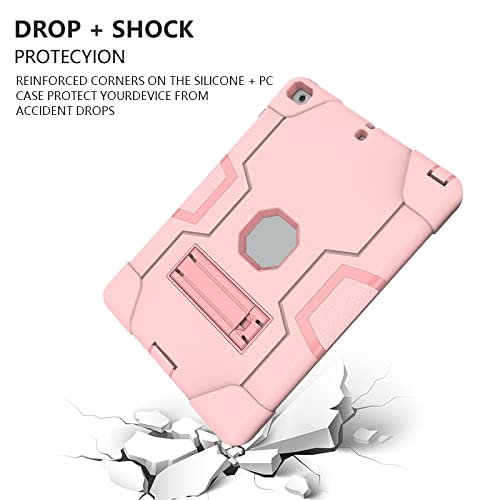 Mignova iPad 9.7 Case for iPad 6th/5th Gen (2018/2017) - Shockproof Kids Friendly Cover with Hard Back Shell & Soft Silicone Bumper + Tempered Glass Screen Protector (Rose Gold, 2-Pack) - Perfect for School, Travel & Home Use