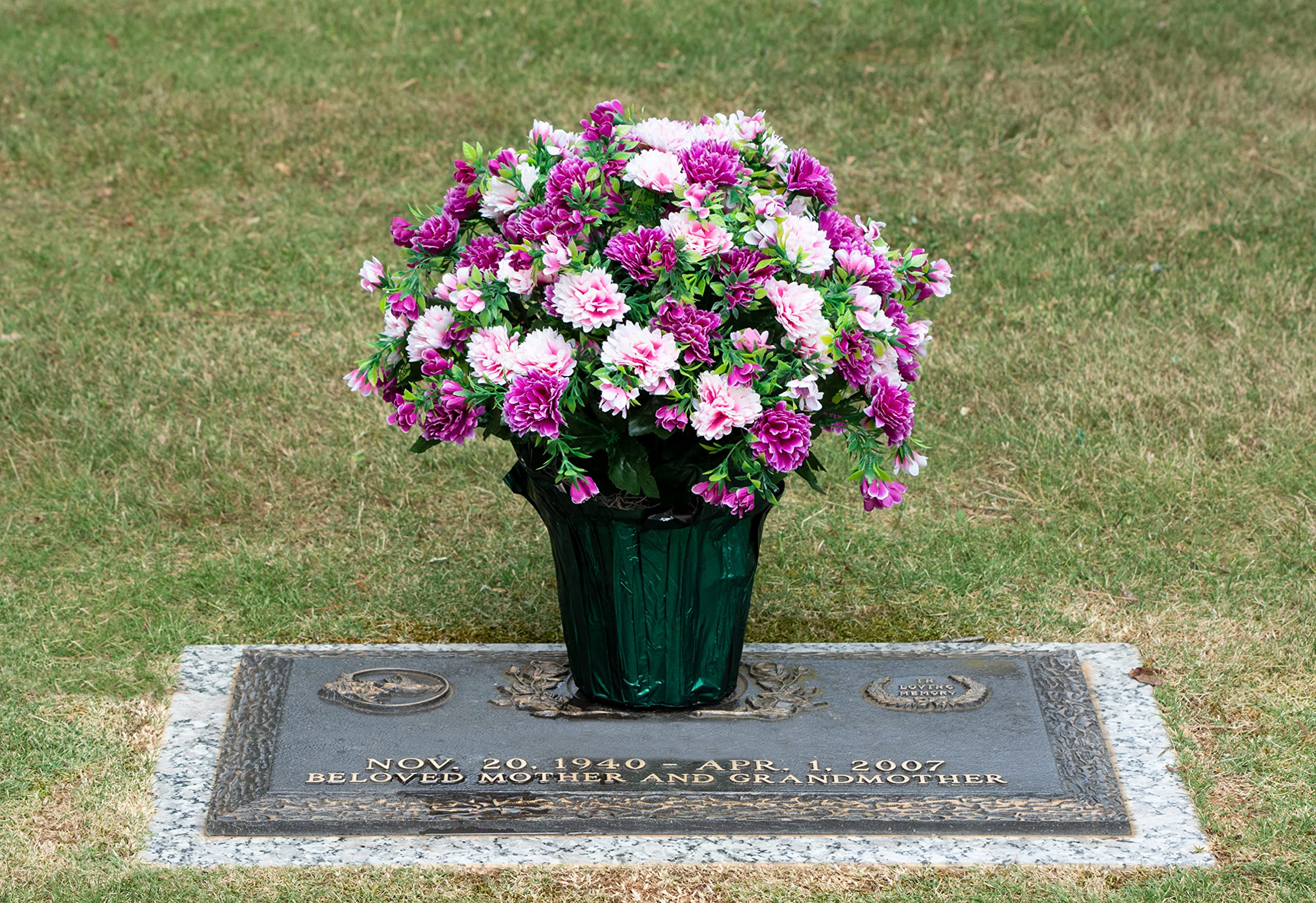 Sympathy Silk Artificial Flowers Weighted Pot Bouquet - 18