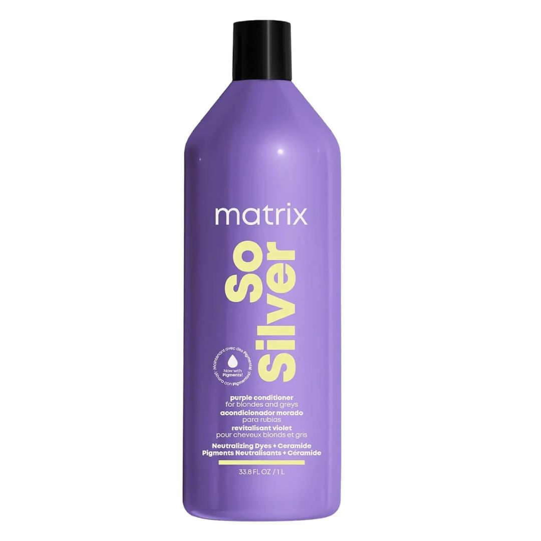 Matrix Total Results So Silver Conditioner 1L - Purple Toning & Color Care for Blonde, Gray & Silver Hair - Salon Quality Treatment for Brassiness & Yellow Tones - Perfect for Color-Treated & Bleached Hair at Home or Salon