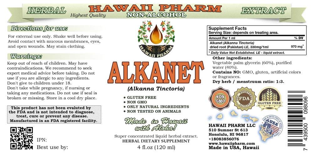 Alkanet Alcohol-Free Liquid Extract - Alkanna Tinctoria Dried Root Glycerite Herbal Supplement 4 fl oz (4-Pack) | Natural Plant-Based Remedy for Skin Care, DIY Cosmetics & Herbal Tinctures