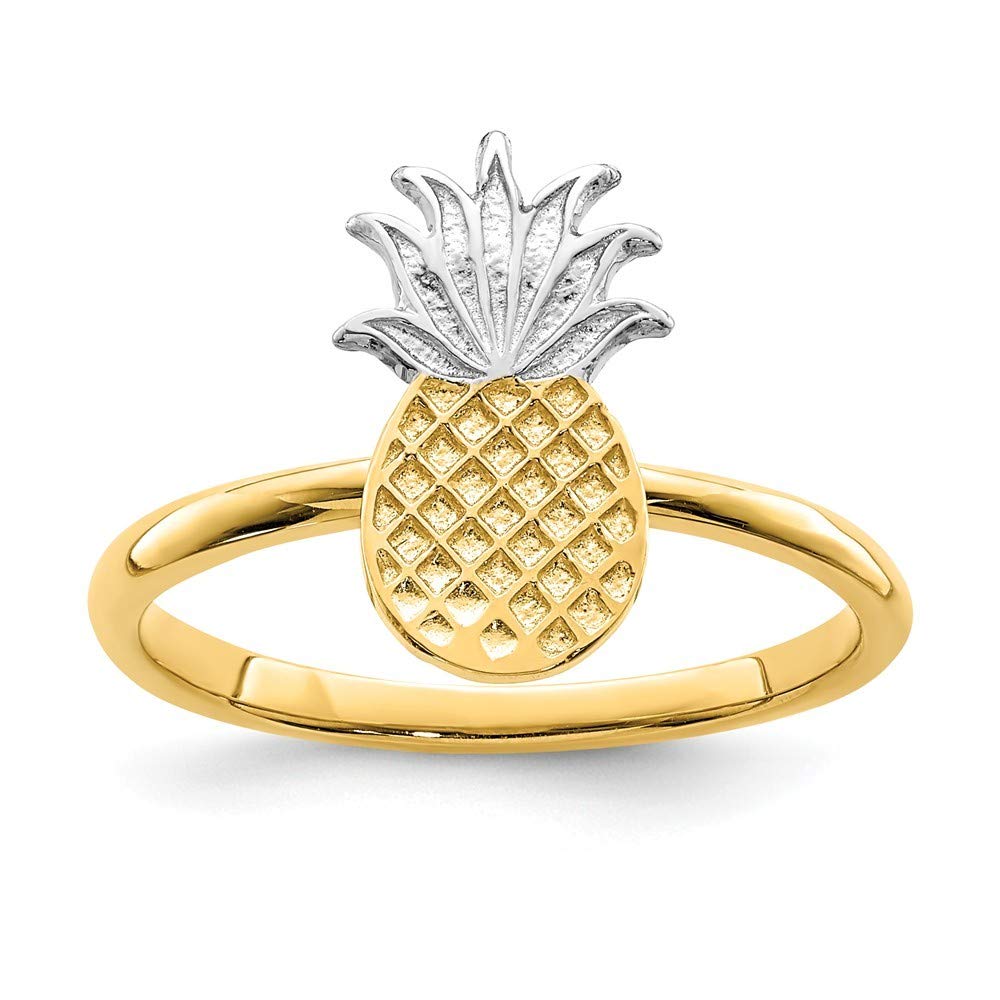14K White Gold Rhodium Plated Pineapple Ring Size 7 - Elegant Dainty Jewelry Gift for Women, Bridesmaids, Birthday, Anniversary | Perfect for Beach Vacations, Summer Parties & Tropical Theme Events