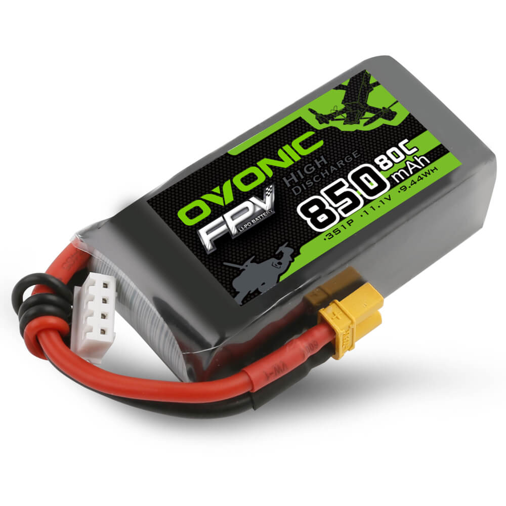 Ovonic 11.1V 850mAh 3S 80C Lipo Battery with XT30 Plug - High Performance Drone Battery for 150-210mm FPV Drones, RC Racing, and Aerial Photography